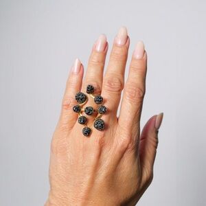 nOir Jewelry Tai Pave Ring Gold Plated Black CZ Size 7 NWT